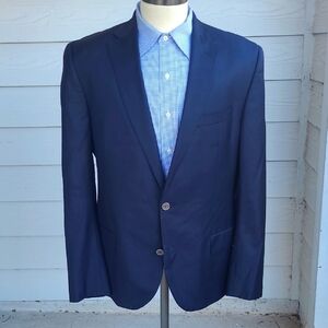 JACK VICTOR Dark Navy‎ Metal Buttons Super 150s Wool Sz 44 R L Mens Sport Coat